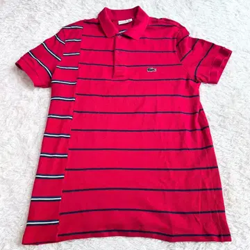 LACOSTE 라코스테 프랑스제 피케 셔츠 보더 레드 M