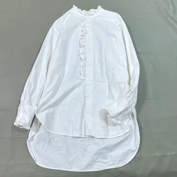 바빌론 블라우스 셔츠 프릴 개더 롱 무지 화이트