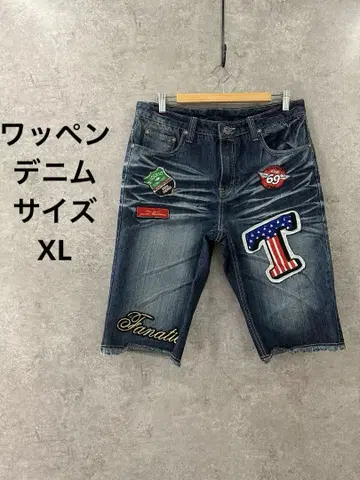 데님 다크 블루 숏팬츠/XL/와펜 데님 페이드 가공 빈티지풍