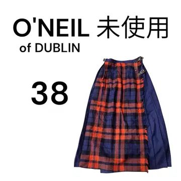 미사용 O'NEIL of DUBLIN 체크 무늬 랩 스커트 38