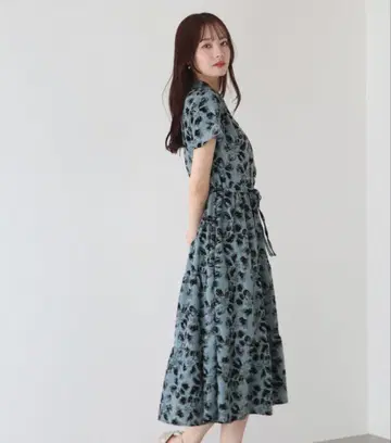 무지 & 모듬 꽃무늬 원피스 블루 계열