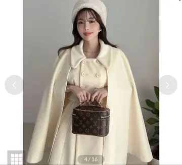 인조 모피 칼라 망토 코트