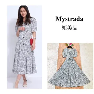 Mystrada 꽃무늬 반팔 롱 원피스 마이 스트라다 36 리본