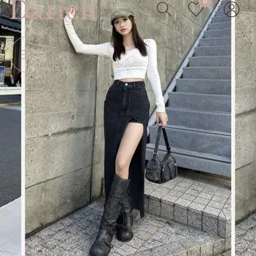 Darich 프론트 오픈 데님 롱 스커트
