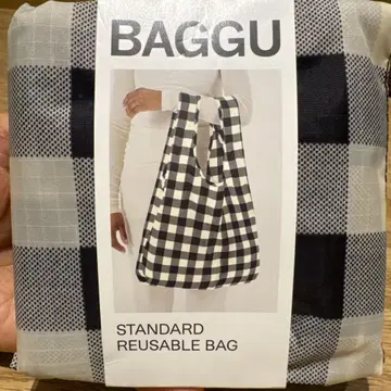 BAGGU 스탠다드 리유저블 백 블랙 화이트 체크