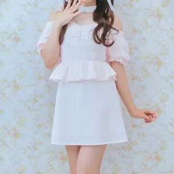 Meroir 미로와르 레이스 페플럼 원피스 핑크