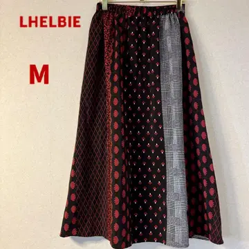 LHELBIE 레르비에 패턴 프린트 절개 롱 스커트 블랙 레드