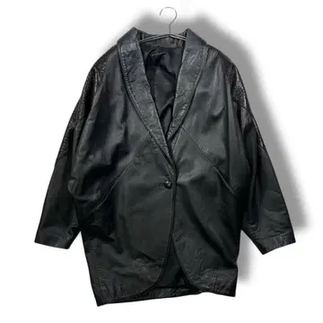 천연 가죽 90's 빈티지 가죽 자켓 코트 블랙 레오파드
