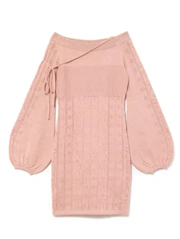 Ribbon crochet knit dress pink