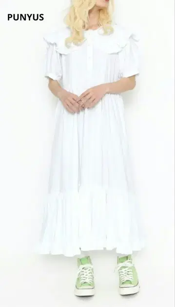 PUNYUS 2024SS 빅 칼라 프릴 롱 원피스 화이트