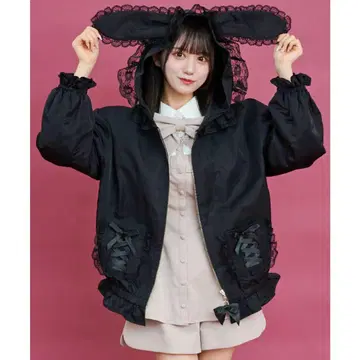 시크릿허니 후드티 레이스업 포켓 토끼 귀 블루종