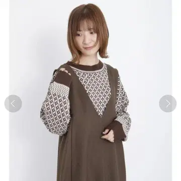 새상품 Samansa Mos2 자카드 니트 풀오버 니트 브라운