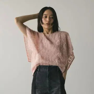튤 프린지 자카드 탑
