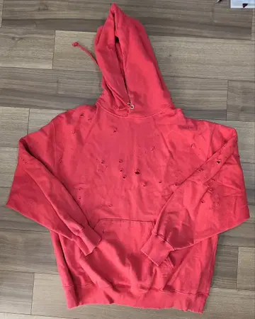 BEAMS 데미지 후드티 (레드)