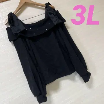 [ 택 포함 새상품 ] 빅 사이즈 3L 어깨 리본 오프숄더 니트 블랙
