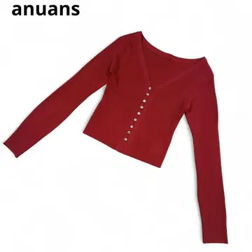 anuans 숏 리브 니트 가디건 빨간색 레드