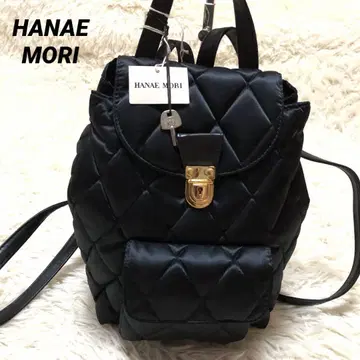 미사용 하나에모리 HANAE MORI 퀼팅 미니 백팩 열쇠 포함 블랙