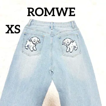 [롬웨] 애니멀 자수 스트레이트 데님 XS 라이트 블루 포켓 양