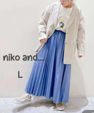 niko and - 가죽 느낌 플리츠 스커트 2 L 블루 니코앤드