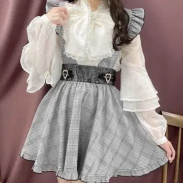 ROJITA 하트 버클 서스펜더 부착 스커트 그레이 체크