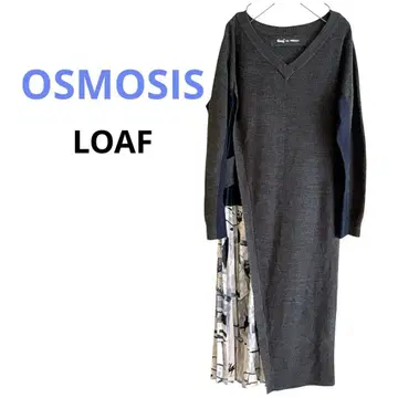 OSMOSIS LOAF 사이드 플리츠 절개 니트 원피스 긴팔 v넥