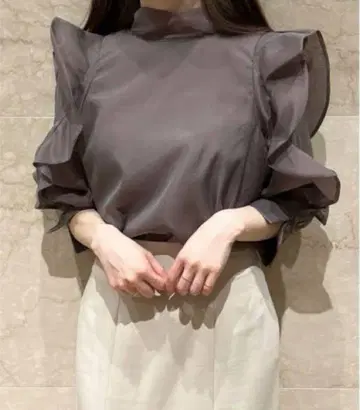 새상품 오간자 시스루 하프 슬리브 블라우스