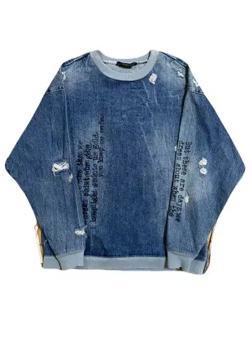 ZARA 데미지 가공 데님 오버 사이즈 맨투맨 상의 M