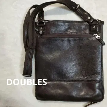DOUBLES 남성용 다크 브라운 가죽 숄더백