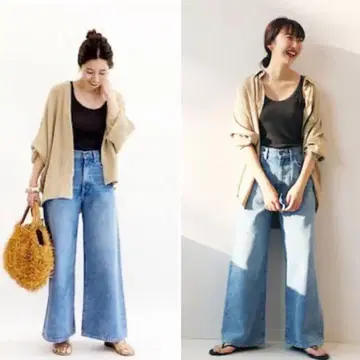 미사용 Plage CALUX 플라주 캐릭터 와이드 데님 팬츠