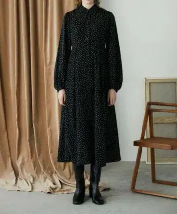 마우지 MOUSSY 도트 프린트 허리 쉐이프 롱 원피스