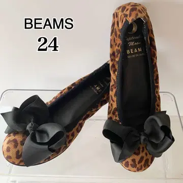 BEAMS SEPTEMBER MOON 레오파드 무늬 리본 플랫슈즈