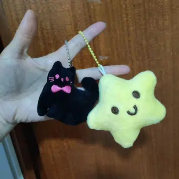 검은 고양이 & 별 모양 봉제 인형 키링 세트