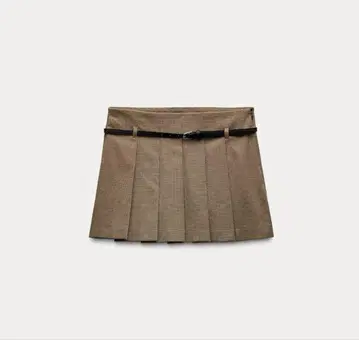 ZARA 브라운 플리츠 벨트 스코트 미니 스커트 체크 H&M