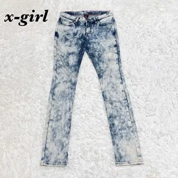 새상품급 x-girl 블리치 케미컬 스키니 데님 팬츠 26 블루
