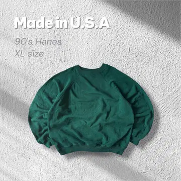 90s Hanes USA 블랭크 맨투맨 무지 래글런 XL 그린