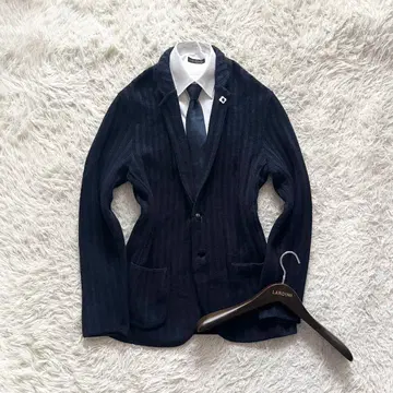 [ 새상품급 ] LARDINI 네이비 코튼 니트 자켓 부토니에르 M