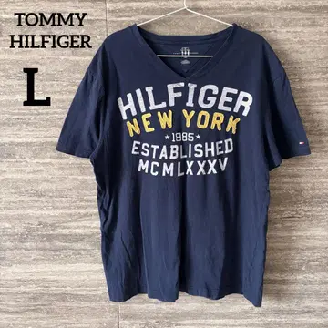 TOMMY HILFIGER V넥 네이비 로고 T셔츠 새상품급 빅 사이즈