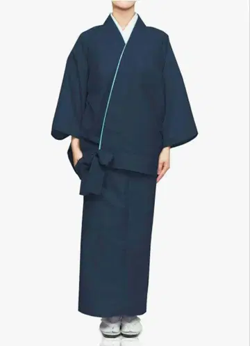 세탁 가능한 2부식 기모노 네이비 여성 L