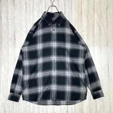 UNIQLO 옴브레 체크 플란넬 셔츠 블랙 그레이 오버 사이즈
