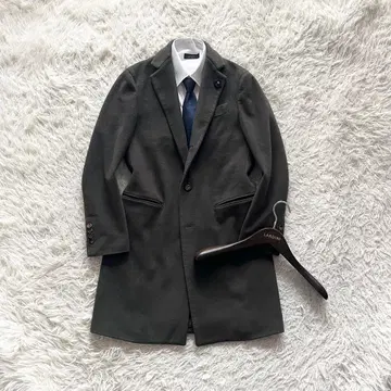 [ 새상품급 ] LARDINI 카키 울 체스터 코트 부토니에르 46