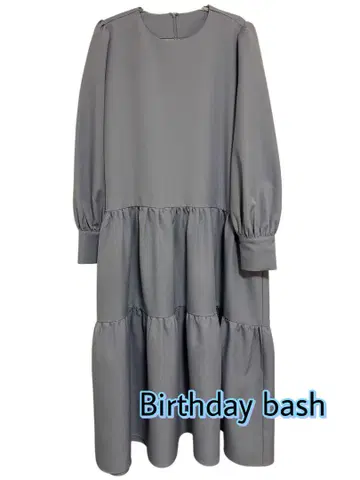 Birthday Bash 더스티 블루 긴팔 티어드 원피스