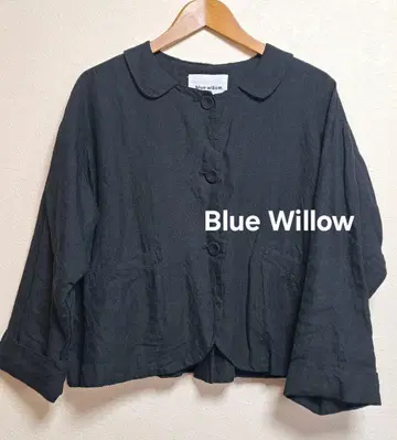 [ Blue Willow ] 둥근 카라 린넨 100% 블랙 자켓 나츄란