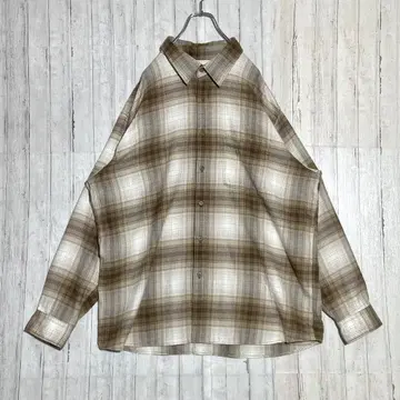 UNIQLO 옴브레 체크 플란넬 셔츠 브라운 오버 사이즈 3XL