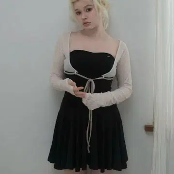 andmary Lona ribbon mini dress black
