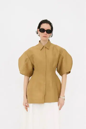 CLANE WAIST SHAPE PUFF SLEEVE TOPS