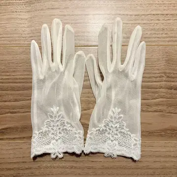 화이트 레이스 웨딩 그로브 숏 기장