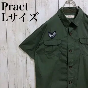 Pract 패치 밀리터리 셔츠 에어포스 자수 올리브 그린 반팔 셔츠