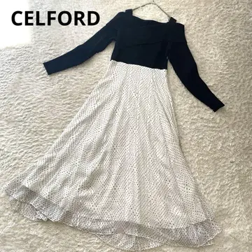 [ 새상품급 ] CELFORD 셀포드 니트 도킹 도트 무늬 롱 원피스