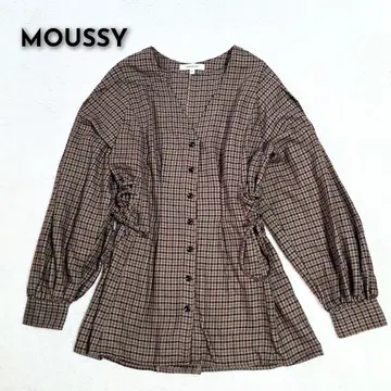 MOUSSY 트위드 격자 무늬 블라우스 F 퍼프 슬리브 A 라인