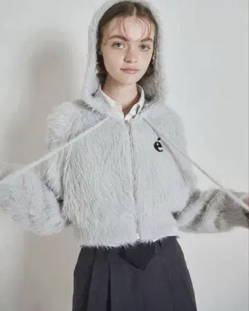 epine shaggy knit hoodie gray